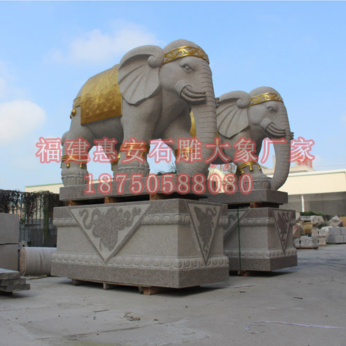 寺院六牙石雕大象摆件